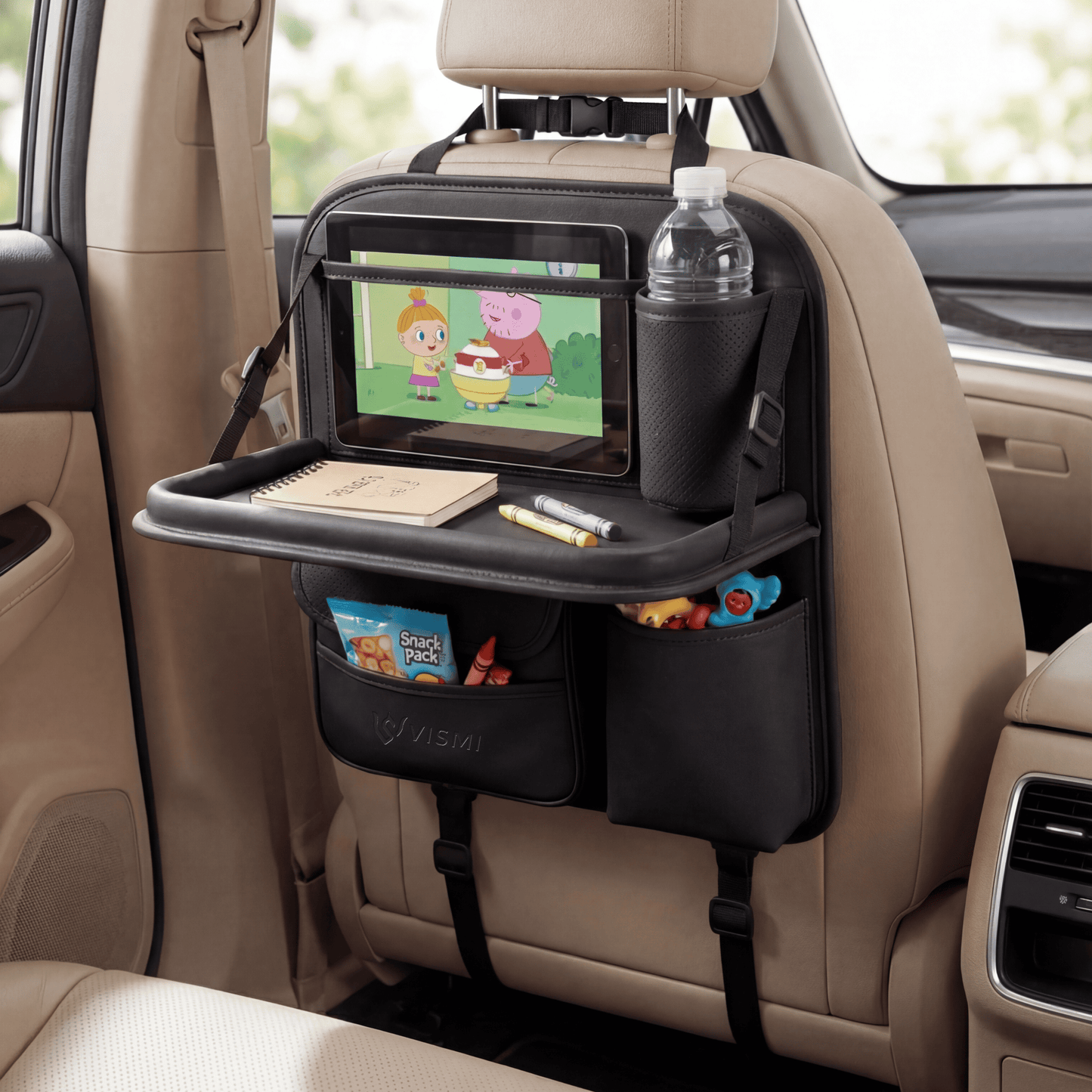 Car Back Seat Organizer with Folding Tray - Black