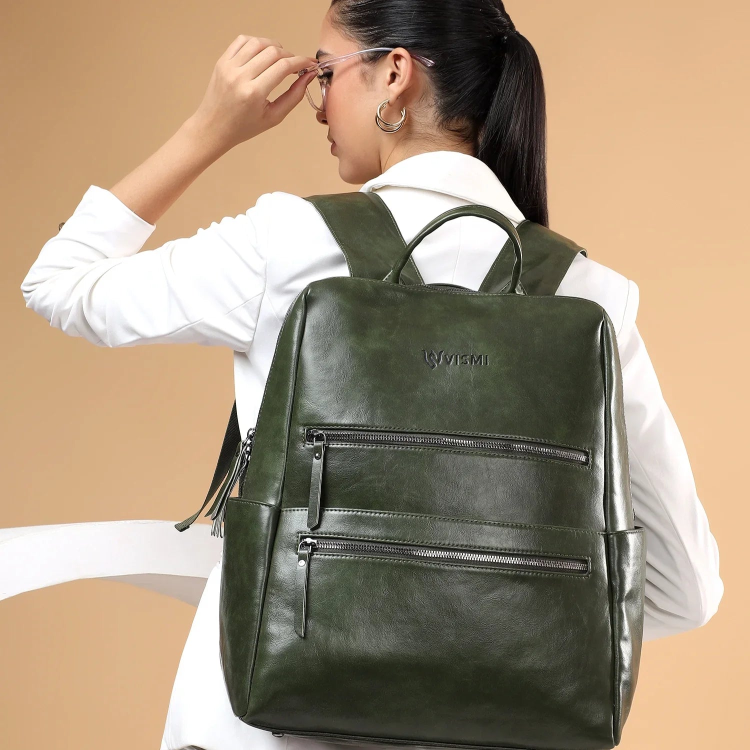 Elegant Olive Green Backpack ORCIANI Laio Micron Leather Backpack, color Olive green main image 3