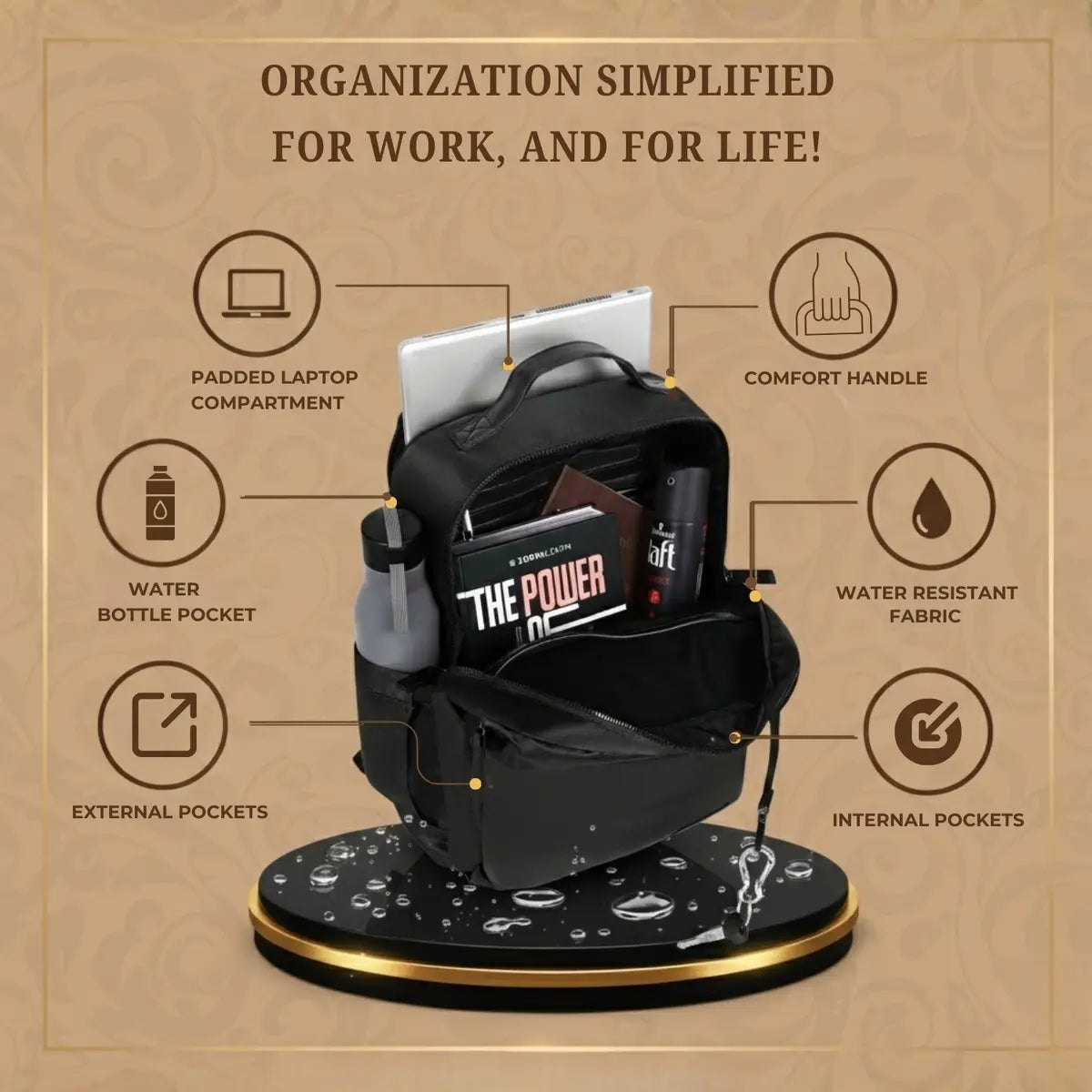 Everyday Essentials Black Travel Laptop Backpack – stylish office and college bag