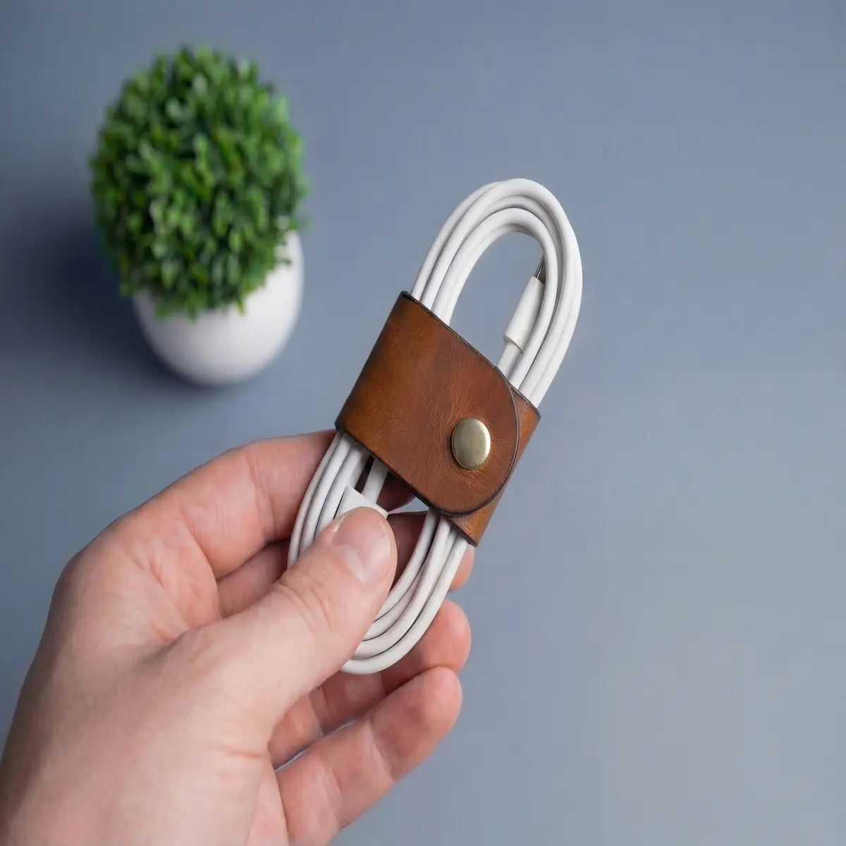 Vegan Leather Cable Organizer, Cord & Charger Holder