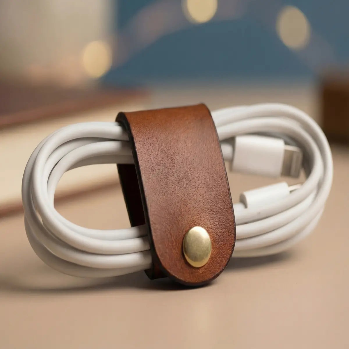Vegan Leather Cable Organizer, Cord & Charger Holder