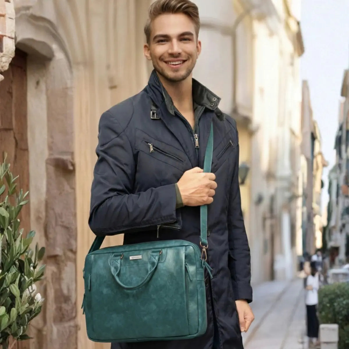 Timeless Urban Laptop Messenger Briefcase Bag - Teal Blue