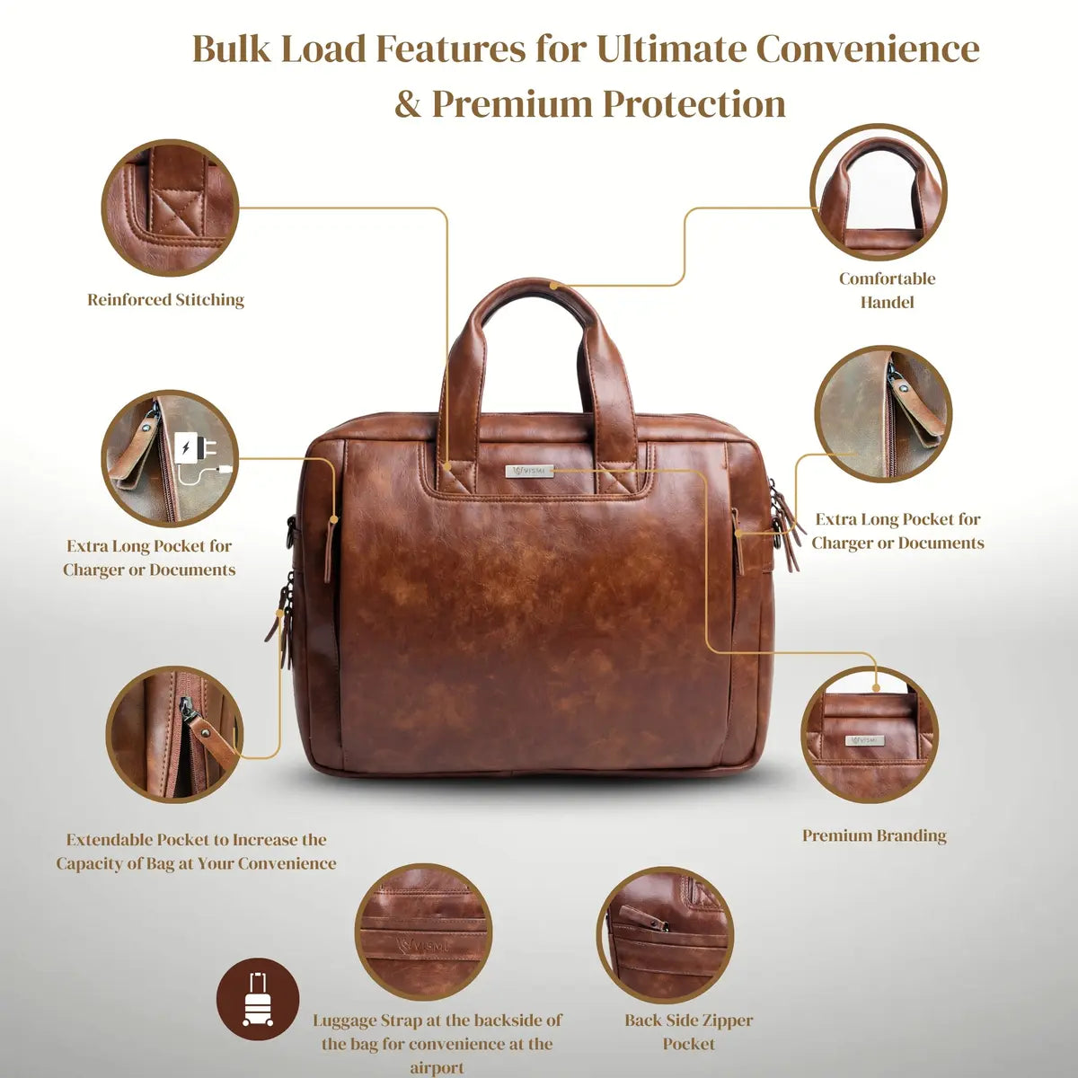 Timeless Urban Laptop Messenger Briefcase Bag - Coffee Brown