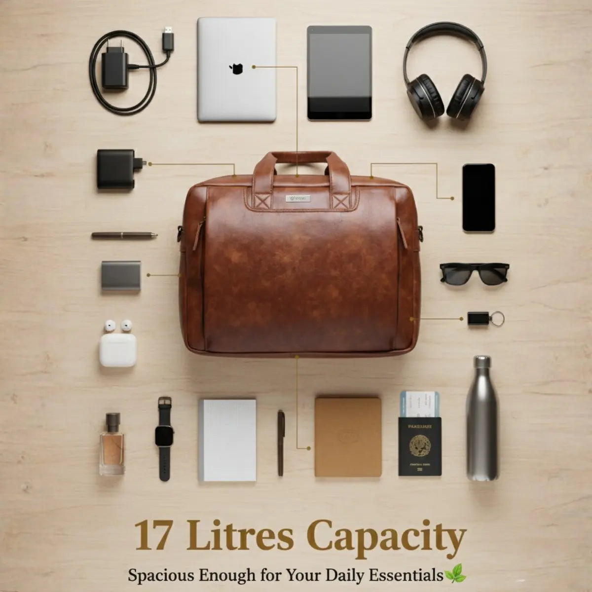 Timeless Urban Laptop Messenger Briefcase Bag - Coffee Brown