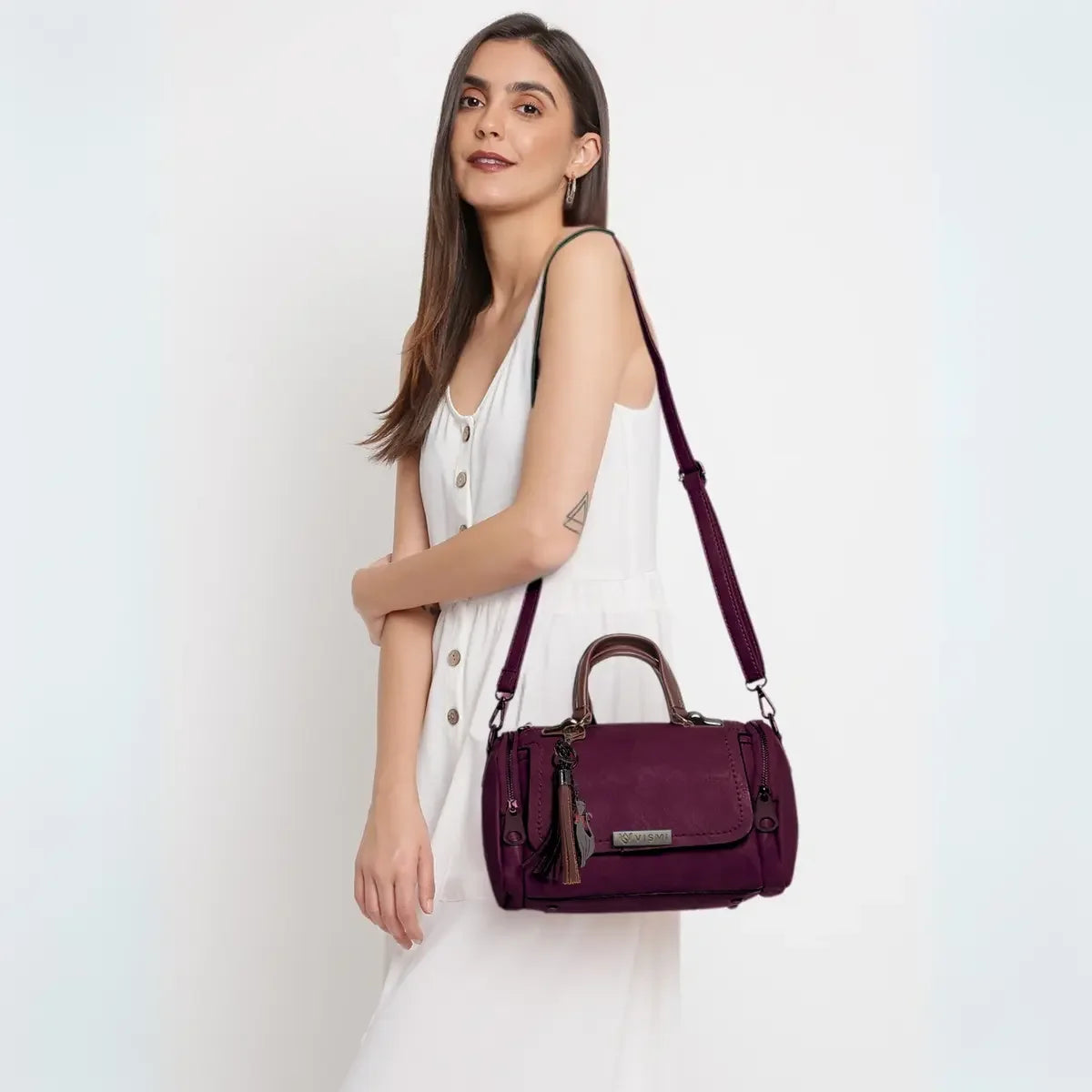 Timeless-Mystique-Satchel-Handbag-Wine-Top-Handle