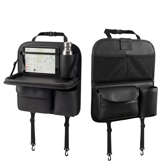Car Back Seat Organizer with Folding Tray - Black