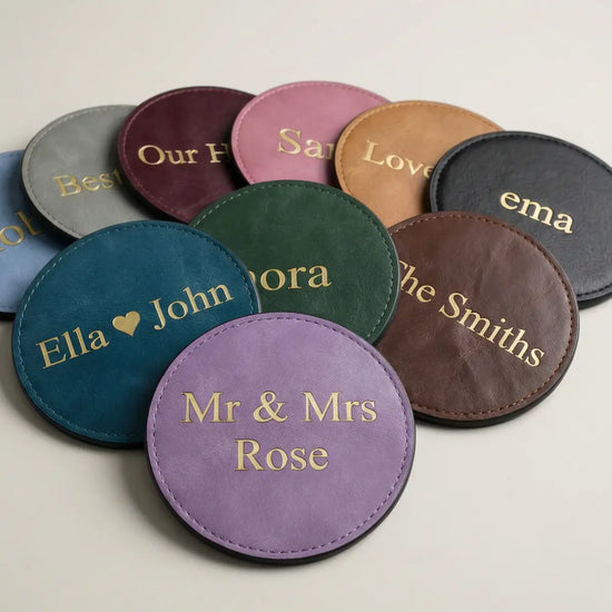 PU Vegan Leather Customized Tea Coaster Set Round – Set of 4