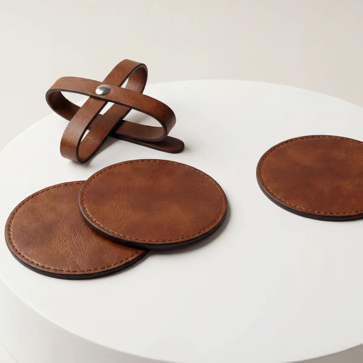 PU Vegan Leather Customized Tea Coaster Set Round – Set of 4