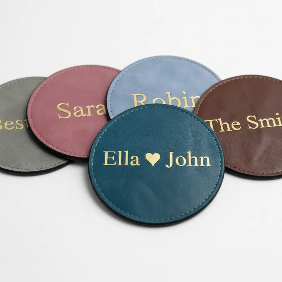 PU Vegan Leather Customized Tea Coaster Set Round – Set of 4