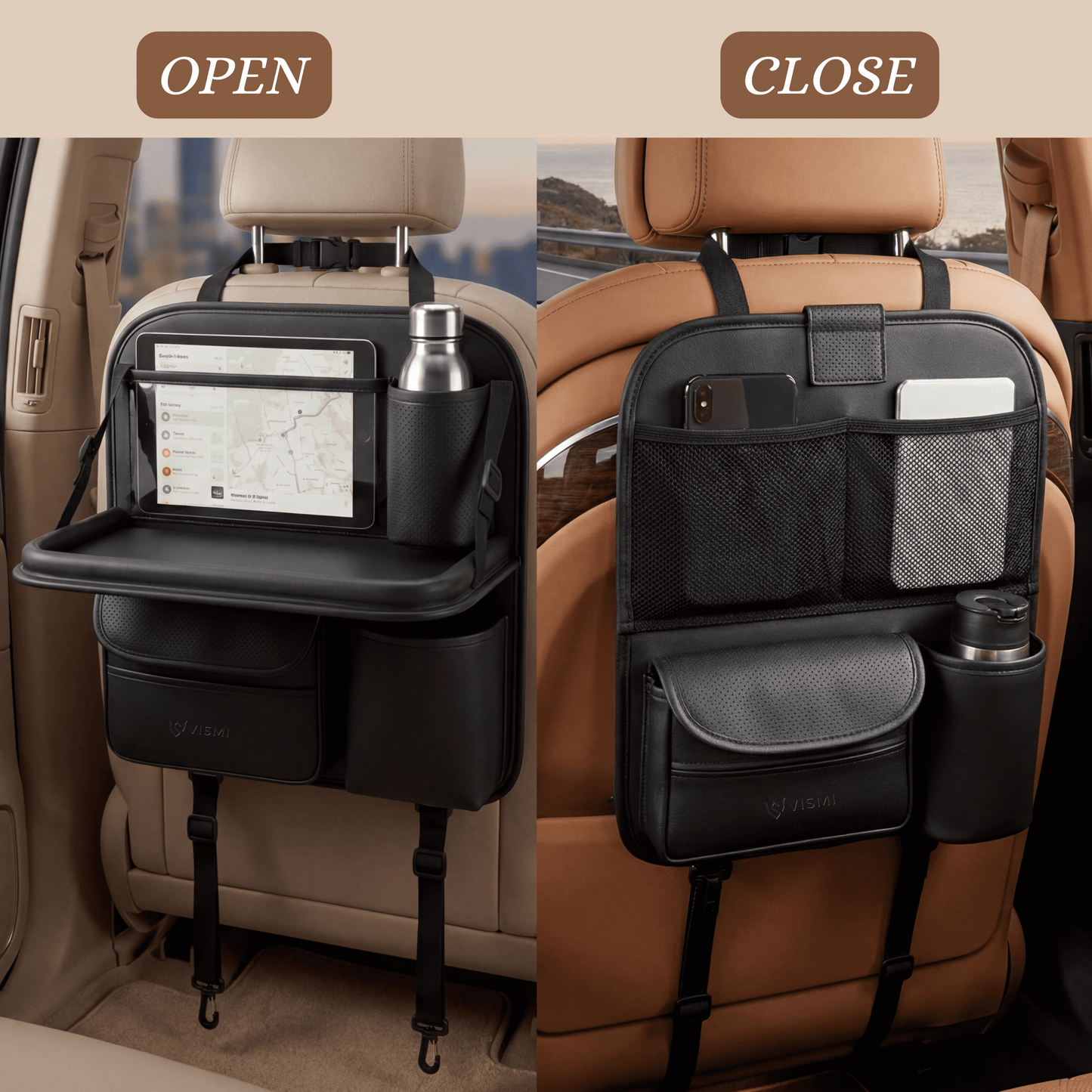 Car Back Seat Organizer with Folding Tray - Black