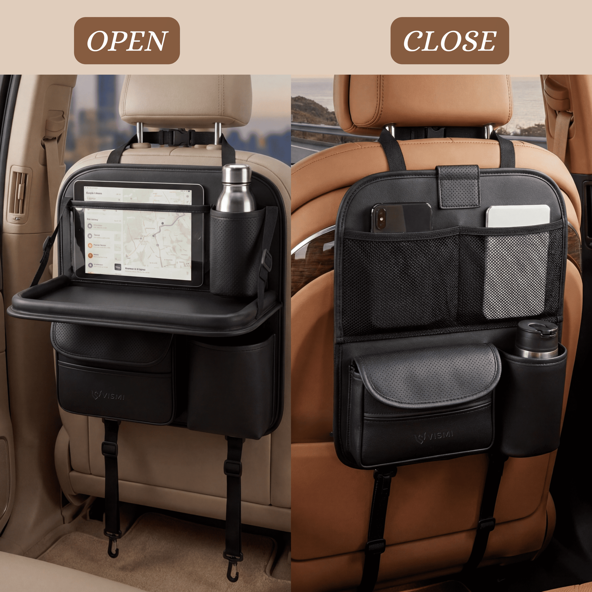 Car Back Seat Organizer with Folding Tray - Black