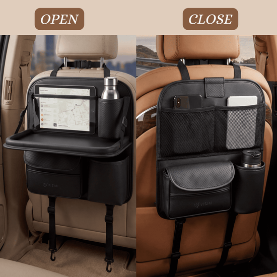 Car Back Seat Organizer with Folding Tray - Black