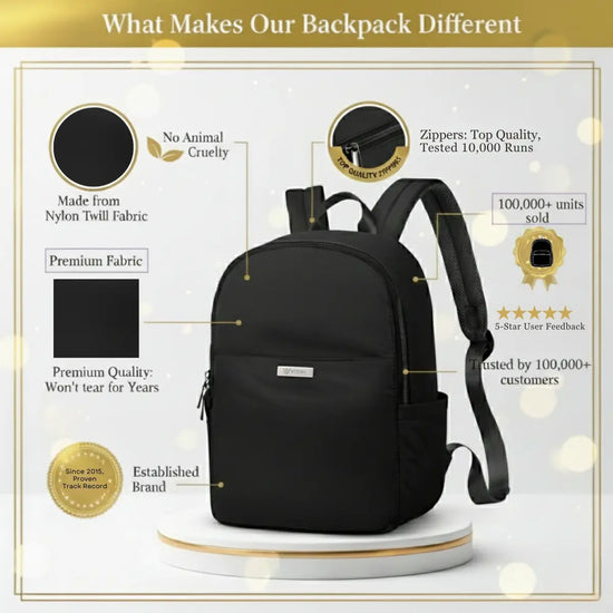 Everyday Essentials minimalist backpack in black with clean silhouette for everyday organization