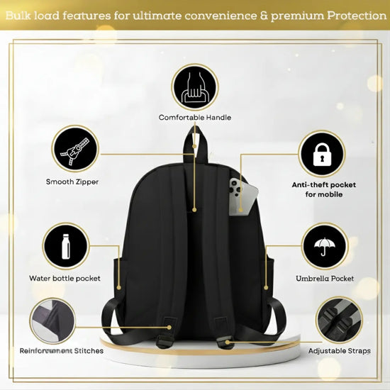 Everyday Essentials minimalist backpack in black with clean silhouette for everyday organization