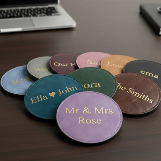 PU Vegan Leather Customized Tea Coaster Set Round – Set of 4