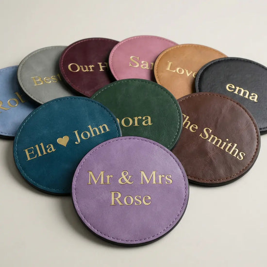 PU Vegan Leather Customized Tea Coaster Set Round – Set of 4