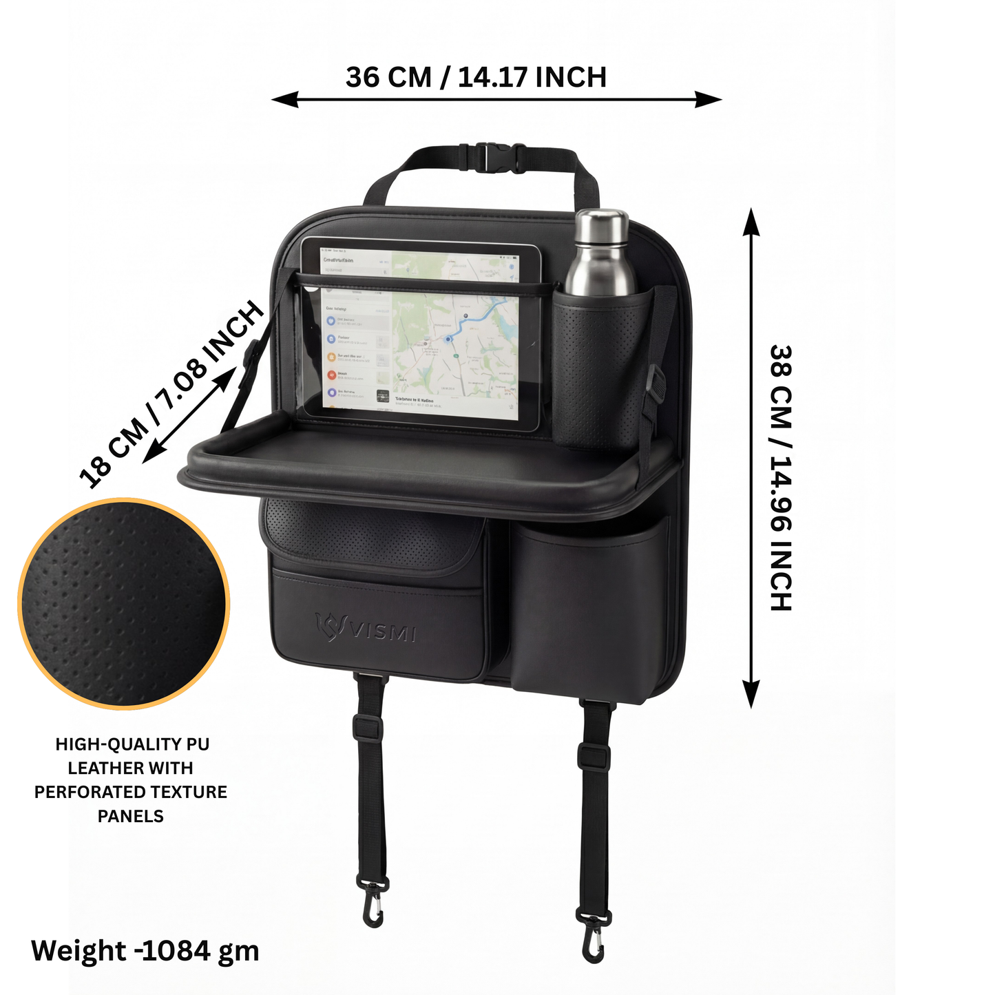 Car Back Seat Organizer with Folding Tray - Black