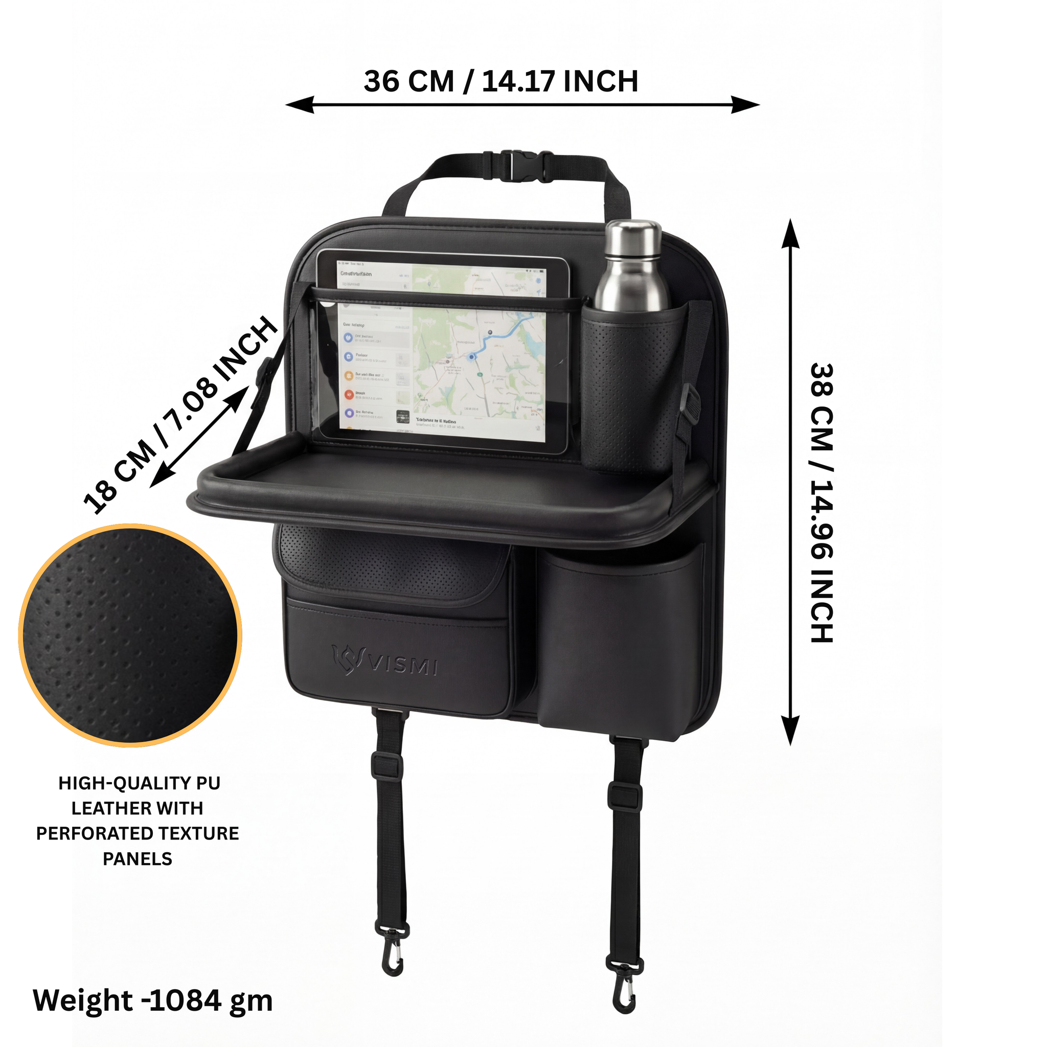 Car Back Seat Organizer with Folding Tray - Black