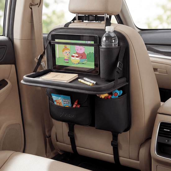 Car Back Seat Organizer with Folding Tray - Black