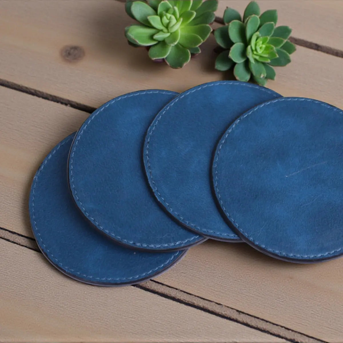 PU Vegan Leather Customized Tea Coaster Set Round – Set of 4
