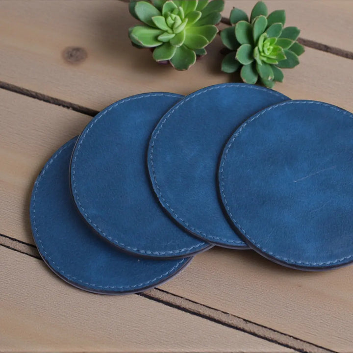 PU Vegan Leather Customized Tea Coaster Set Round – Set of 4