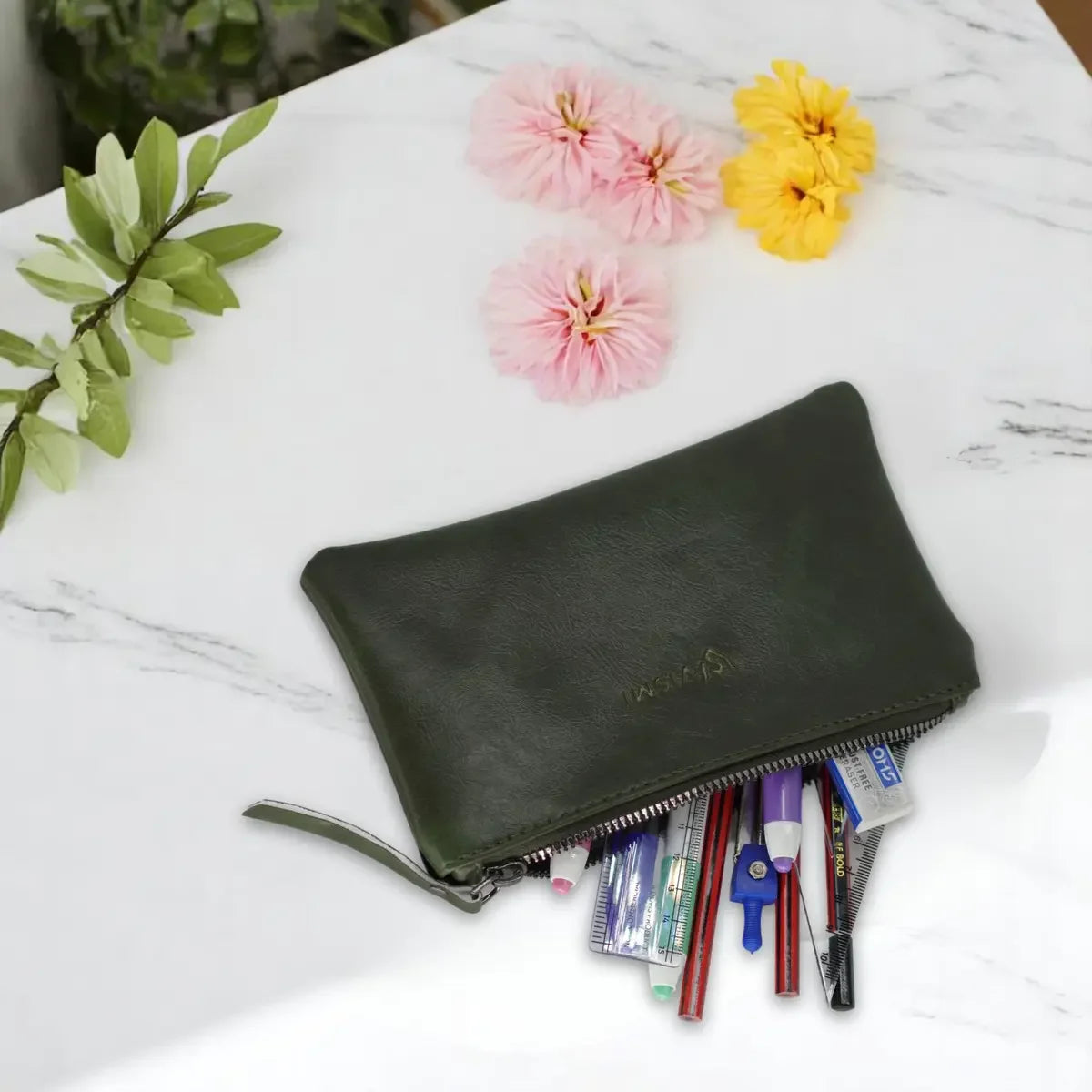 Slim-Leather-Flat-Pouch-Bag-Olive-Green