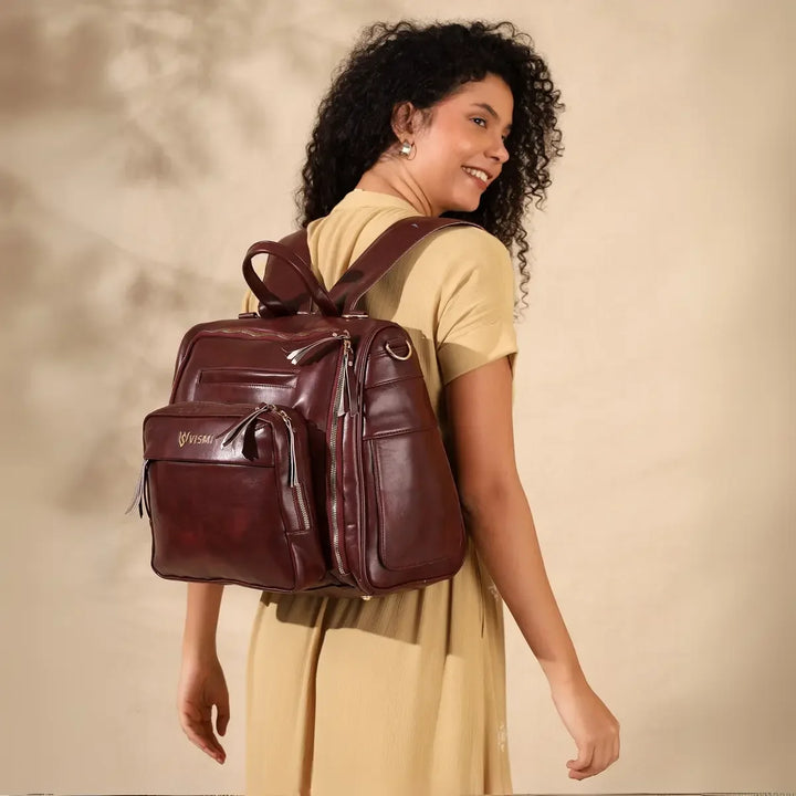 Wine-Color-Baby-Diaper-Bag–Timeless-Backpack-Messenger
