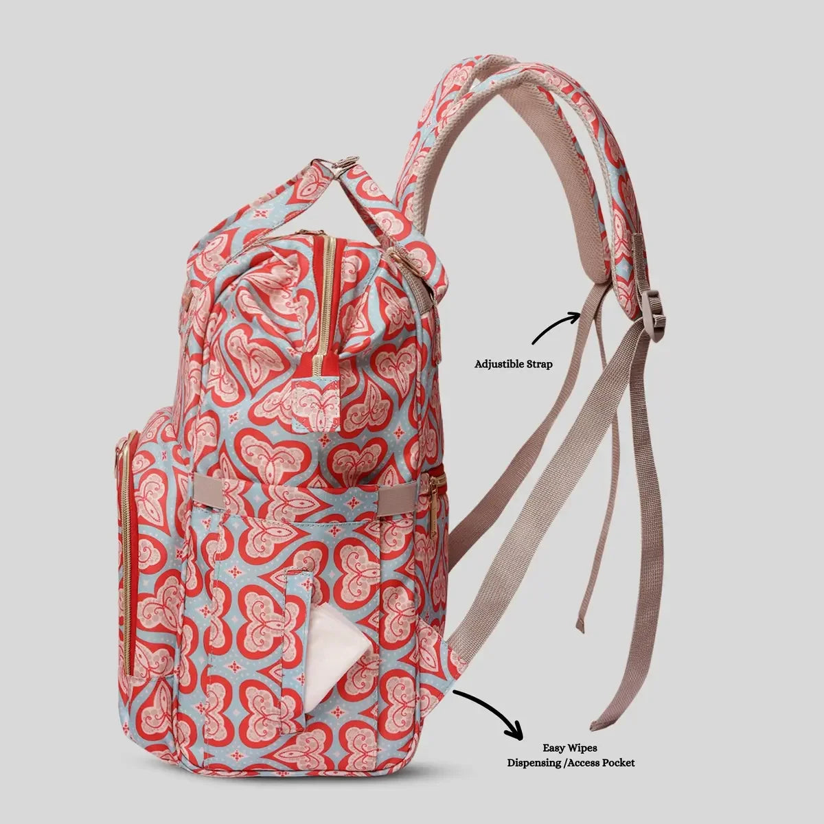 Durable-Red-Hearts-Baby-Diaper-Backpack