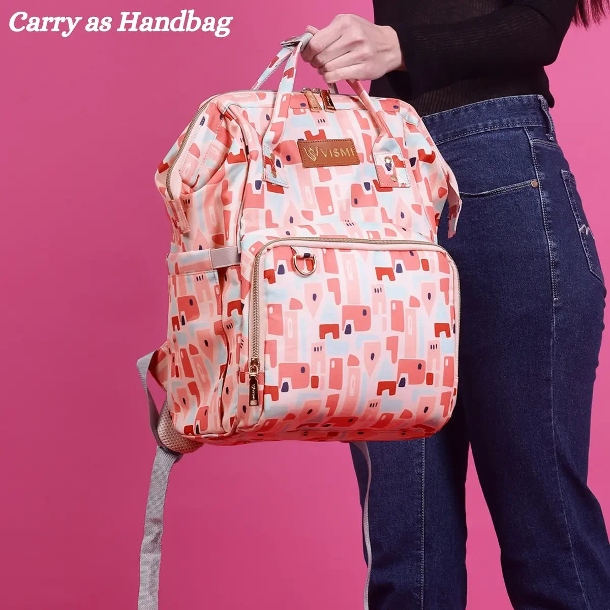 Snappy Zappy Backpack Diaper Bag - Geometric Pink