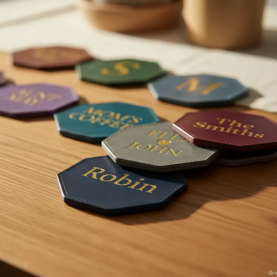 PU Vegan Leather Customized Tea Coaster Set Hexagon – Set of 4