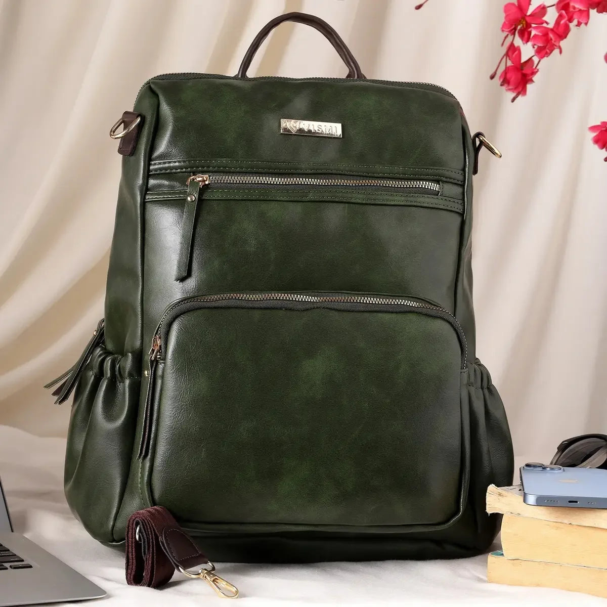 Timeless Diva Women Laptop Backpack - Olive Green