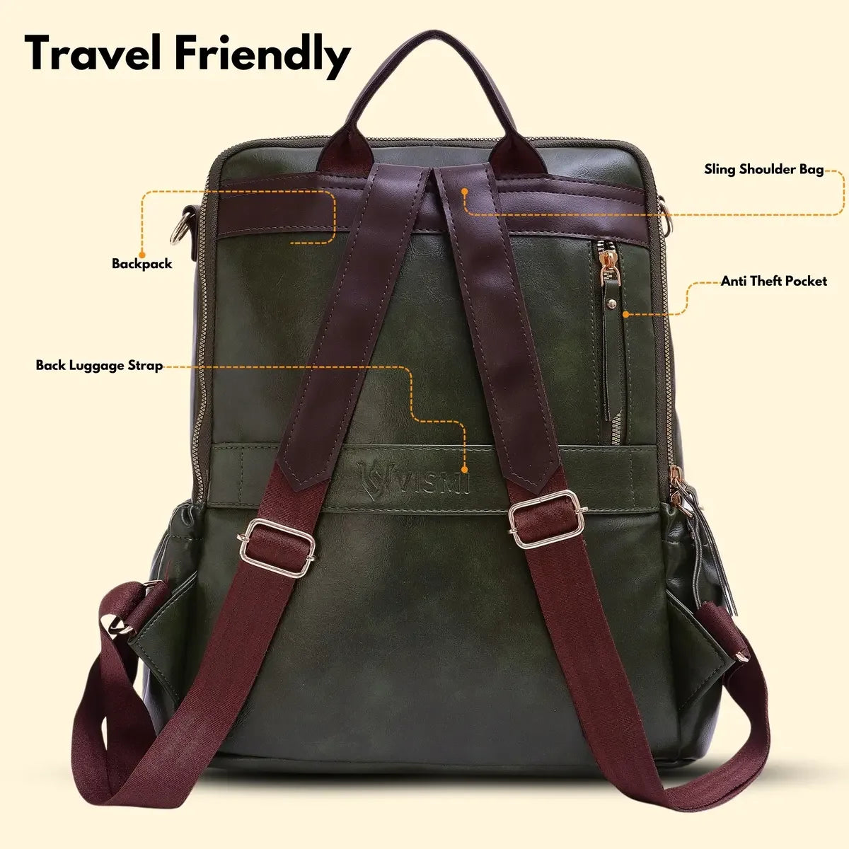 Timeless Diva Women Laptop Backpack - Olive Green