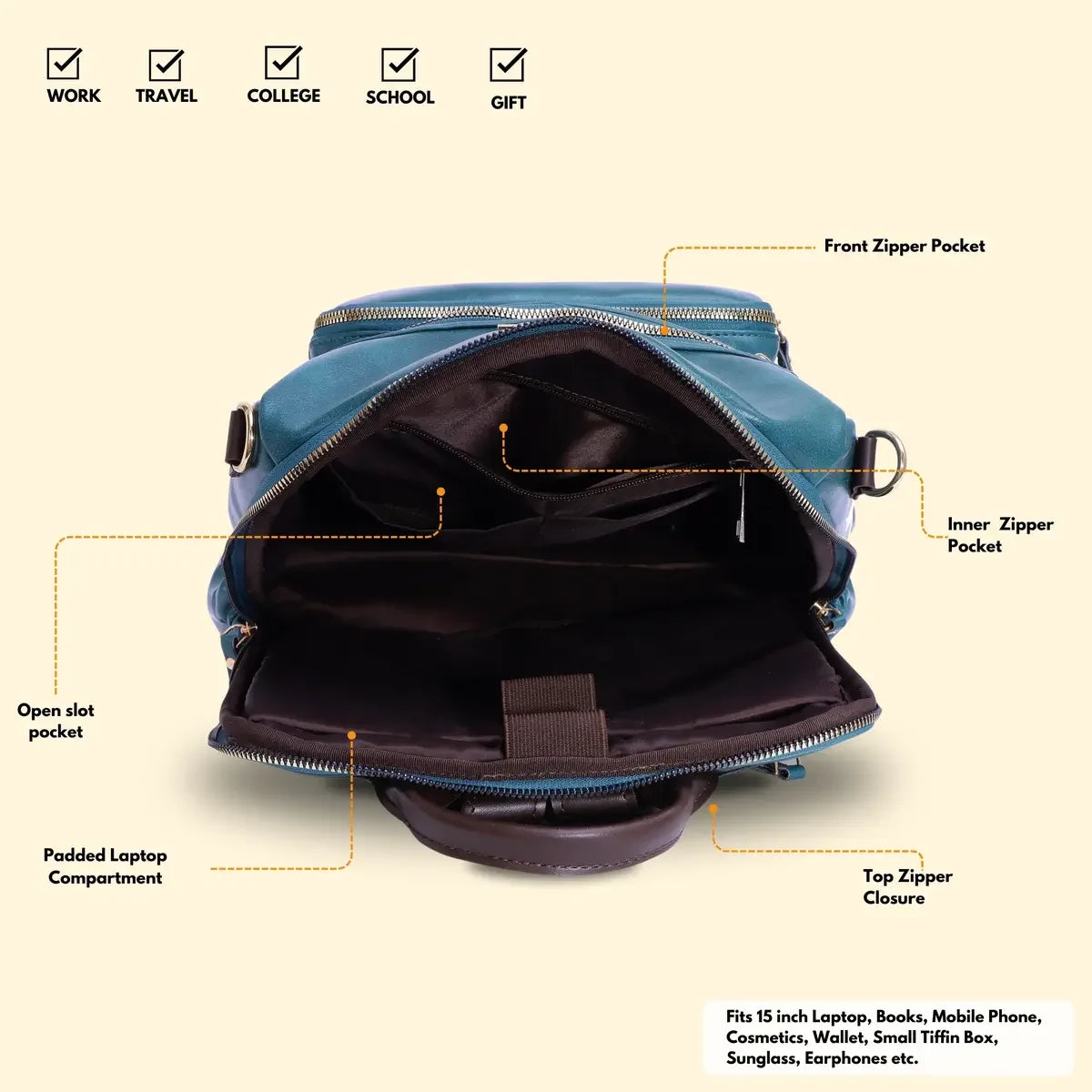 Timeless Diva Women Laptop Backpack - Teal Blue