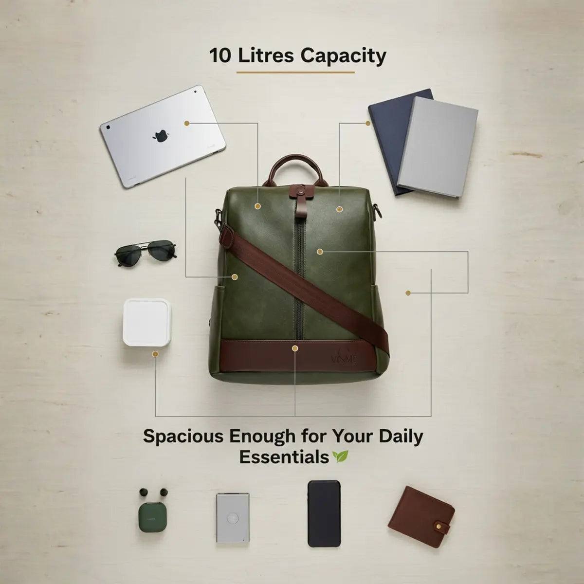 Timeless Aura Women Backpack Handbag - Olive Green