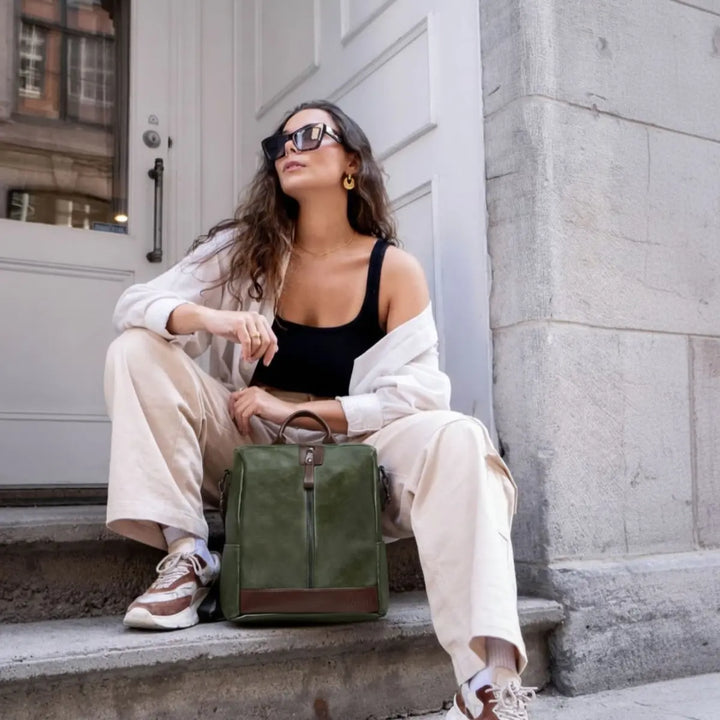 Timeless Aura Women Backpack Handbag - Olive Green