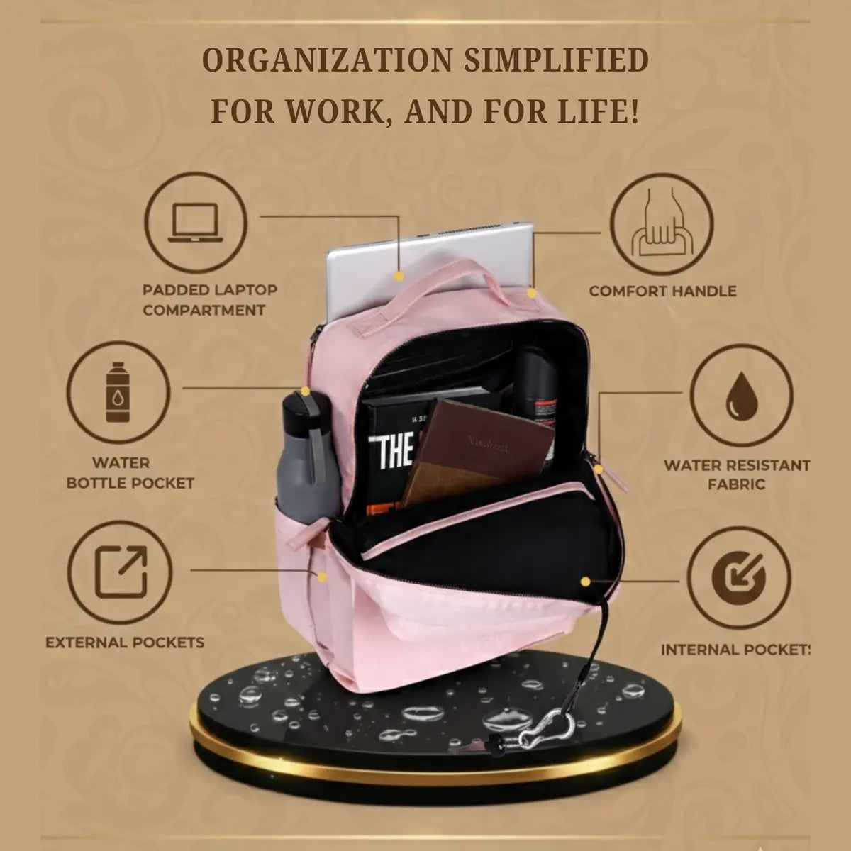 Everyday Essentials Pink Travel Laptop Backpack – stylish office and college bag