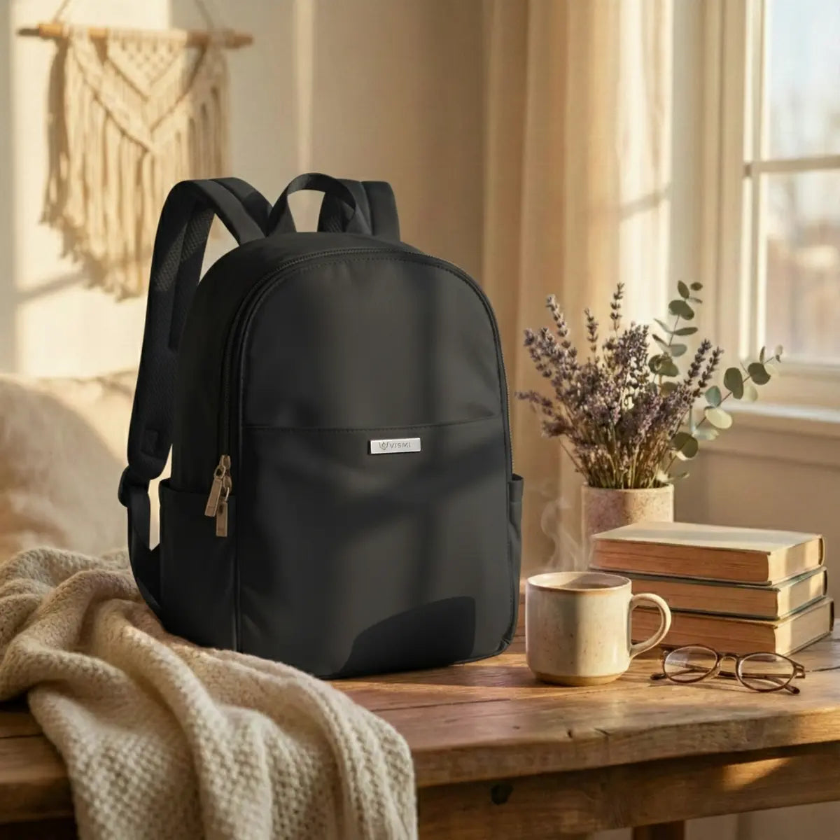 Everyday Essentials minimalist backpack in black with clean silhouette for everyday organization