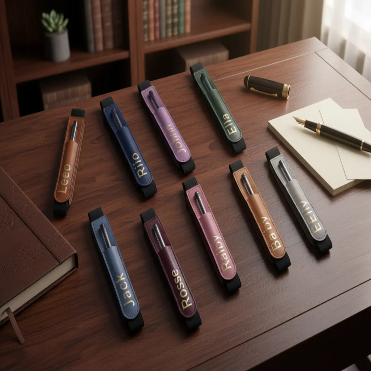 Personalized Vegan Leather Bookmark with Pen Holder Set of 5