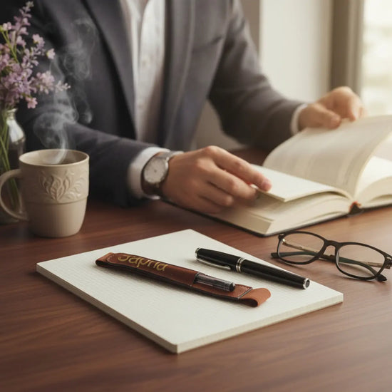 Personalized Vegan Leather Bookmark with Pen Holder Set of 5