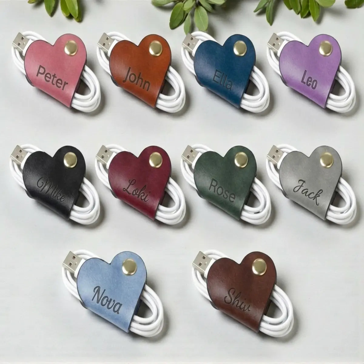 Personalized Vegan Leather Heart Shape Cable Organizer
