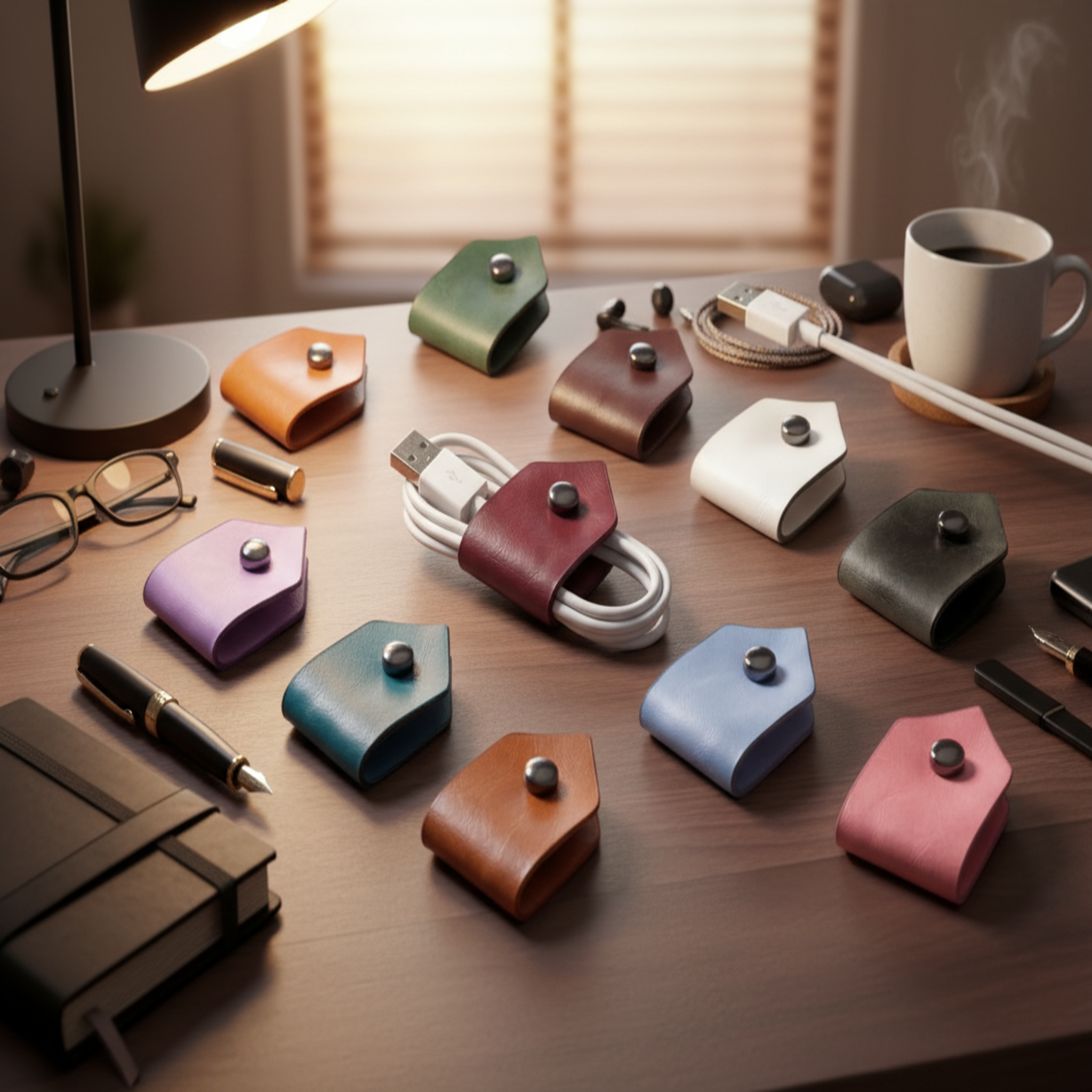 Vegan Leather Cord & Charger Holder, Cable Organizer