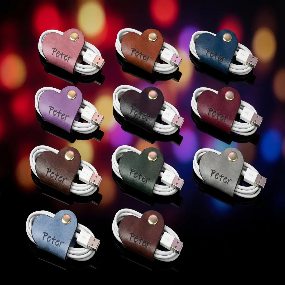 Personalized Vegan Leather Heart Shape Cable Organizer