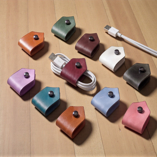 Vegan Leather Cord & Charger Holder, Cable Organizer