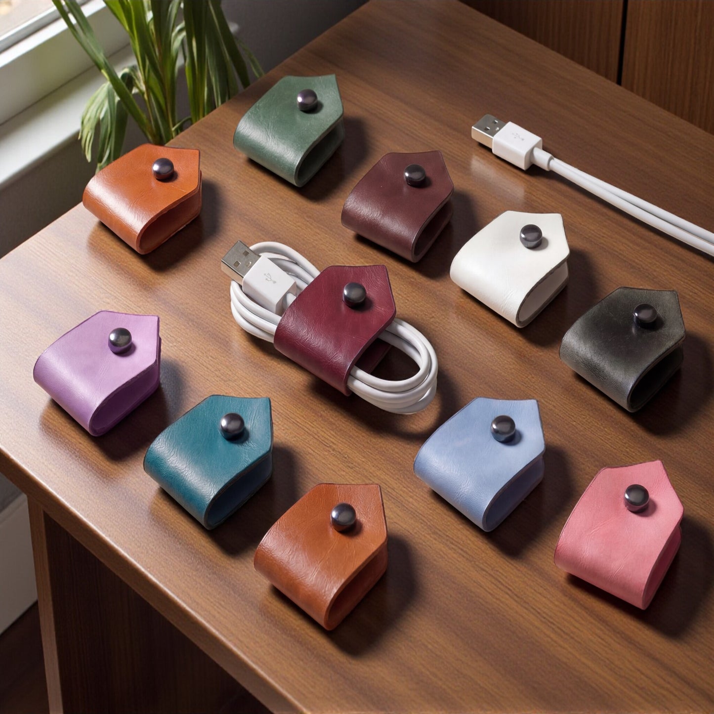 Vegan Leather Cord & Charger Holder, Cable Organizer