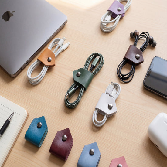 Vegan Leather Cord & Charger Holder, Cable Organizer