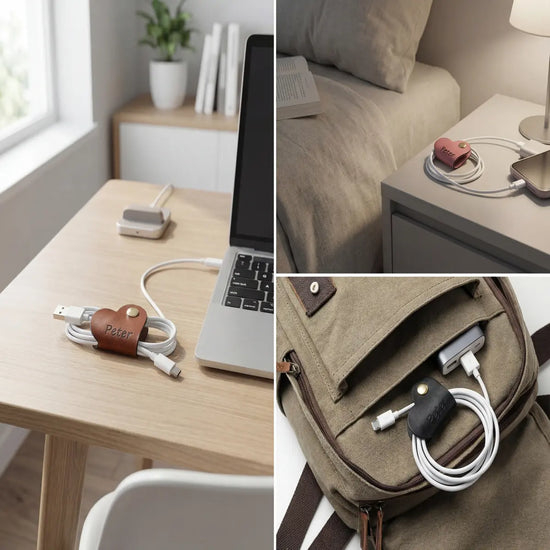 Personalized Vegan Leather Heart Shape Cable Organizer