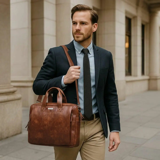 Timeless Urban Laptop Messenger Briefcase Bag - Coffee Brown