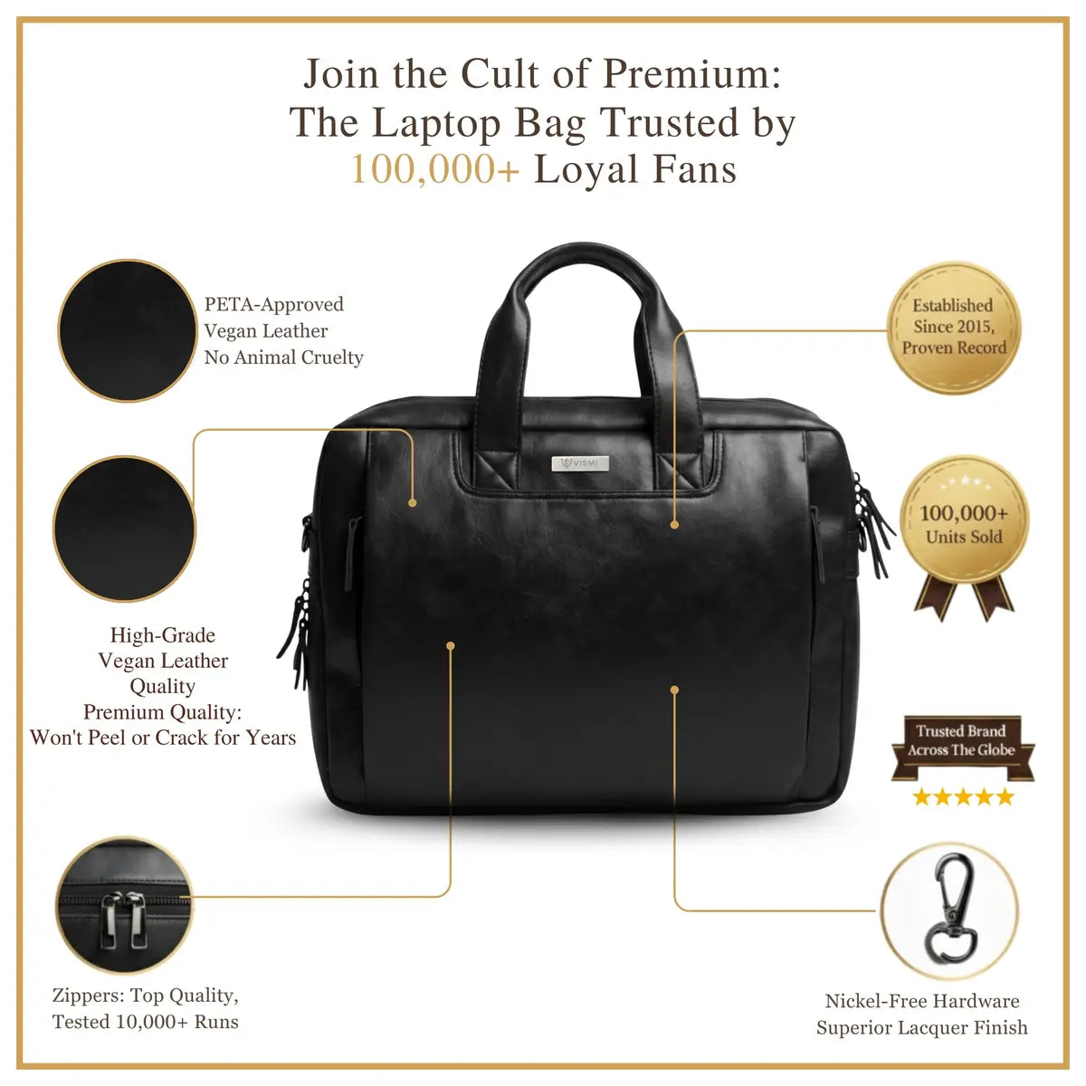 Timeless Urban Laptop Messenger Briefcase Bag - Black