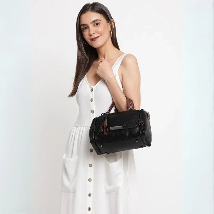 Timeless Mystique Satchel Handbag Black Stylish Front View