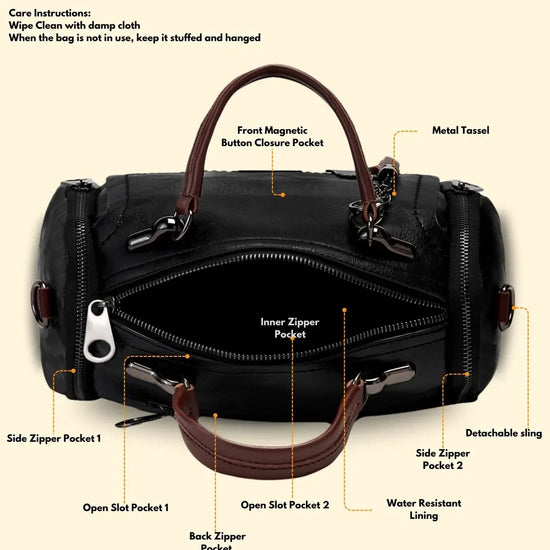 Timeless Mystique Satchel Handbag Black Spacious Interior View